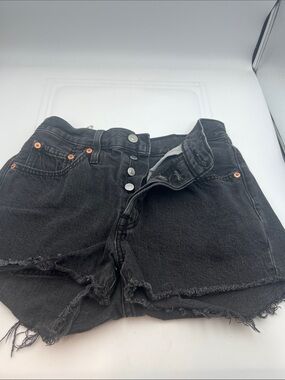 Levi’s 501 Black Cutoff Denim Shorts Button Fly Raw Hem Women’s W26
